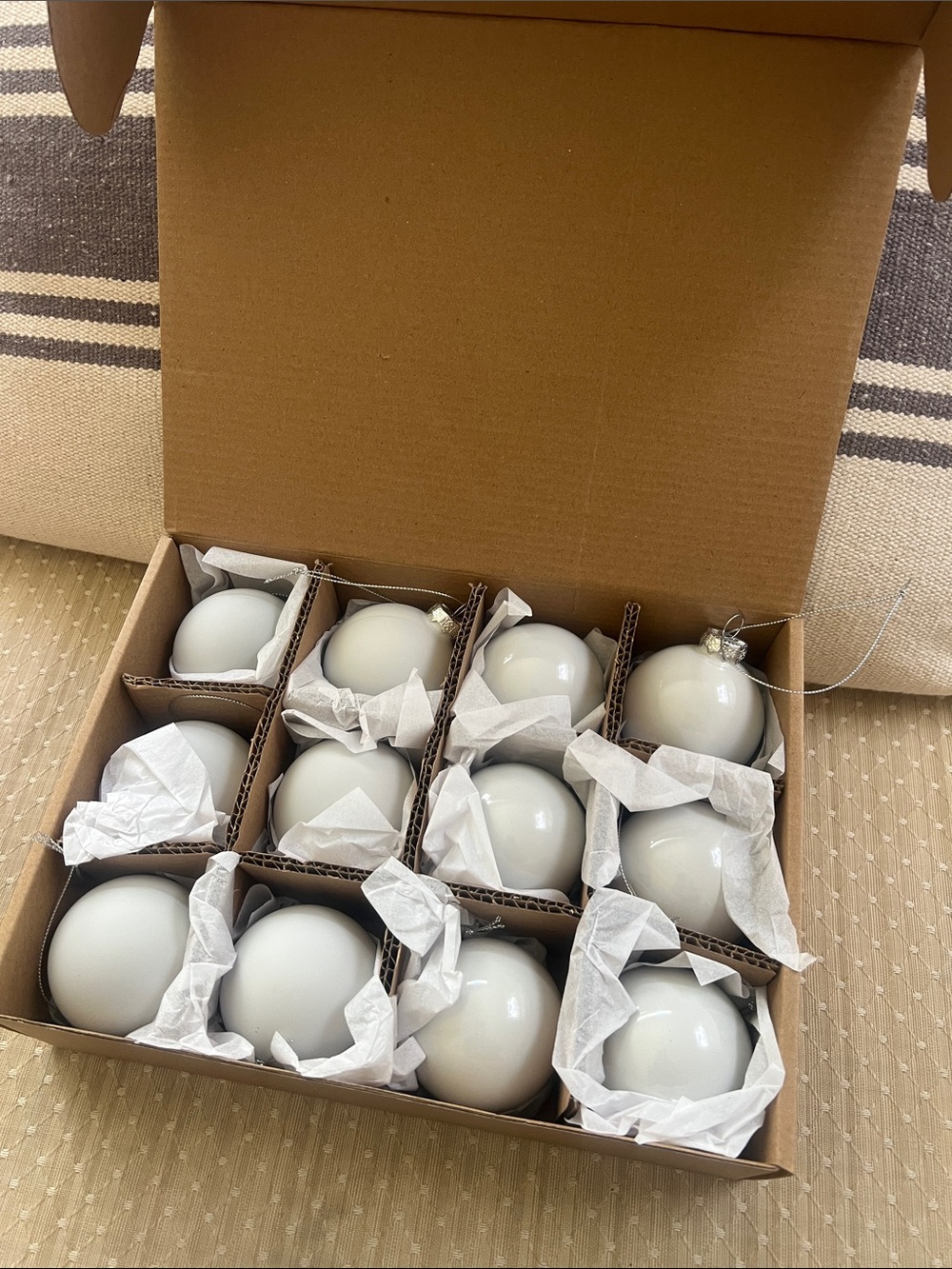 Set of 12 Matte White Glass Christmas Ornaments